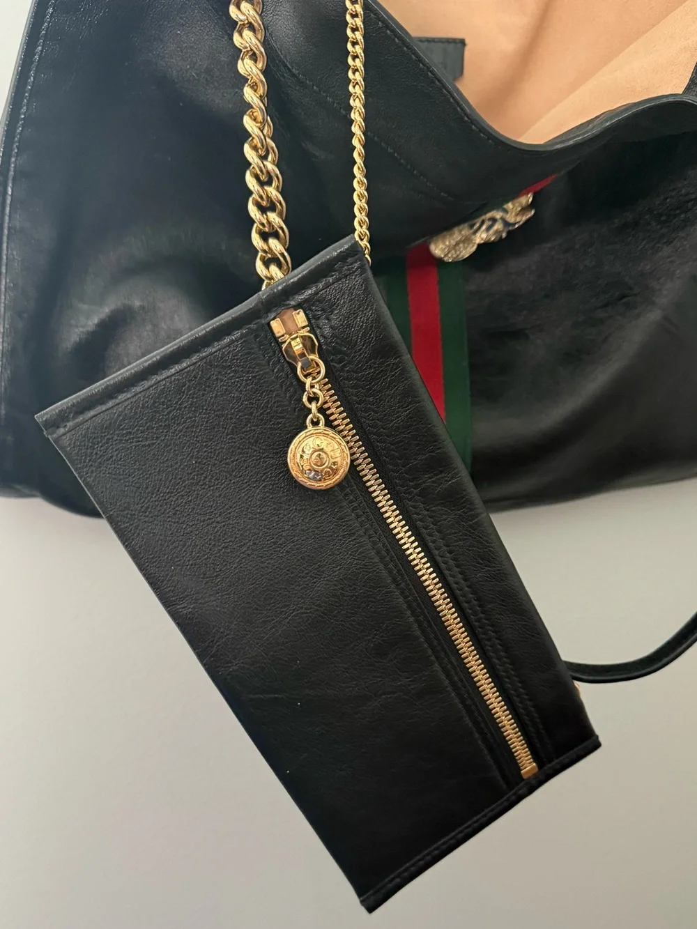 Gucci Rajah Tote Black Leather EUC